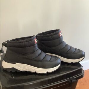 Hunter Black Quilted Ankle Booties with White Platform